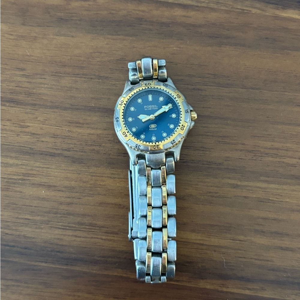 Fossil Gold and Silver Watch with Navy Dial